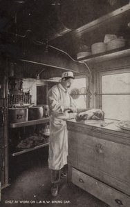 Chef at work on L and NW Dining Car by (after) English photographer