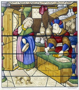 History of the Jew on Rue des Billettes - Facsimile of a Stained Glass, St Alpin Church in Chalon by (after) French School