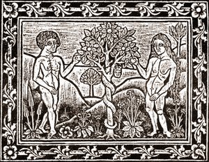The Tree from which Adam ate the Apple, facsimile from a book of meditation, the first book printed at Albi, Languedoc, in 1481 by (after) French School