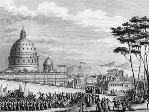 French Revolution: Triumphant entry of the French into Rome in February 1798 led by General Louis Alexandre Berthier who invaded the pontifical states and seized the city of Rome on February 11 by (after) Girardet