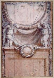 Two putti supporting a blank medallion