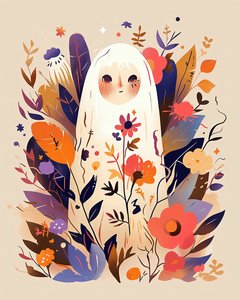 Cute Vintage Floral Ghost With Flowers