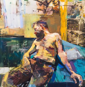 Impressionist painting & drawing showing A man at rest