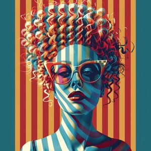 Blonde Woman Face with Big Curly Hair