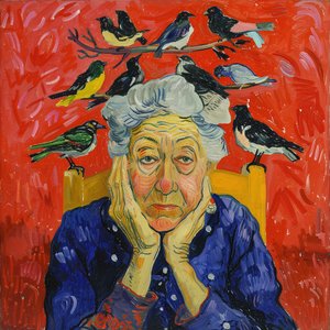 Woman with Birds on Her Head Matisse Style by F. Abderrahim