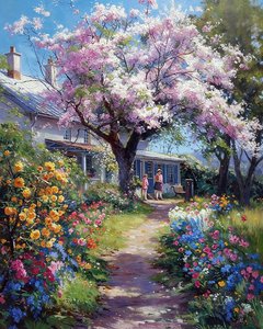 A garden of a house in the countryside