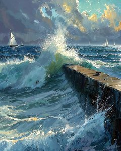 Rough waves and boats on the horizon by F. Abderrahim