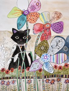 Cat Behind Flowers