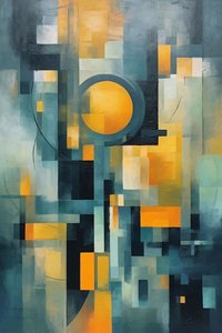 Cubism & Circle Watercolor Multicolor Painting