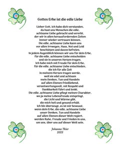 Gottes Erbe ist die edle Liebe für alle Menschen dieser Welt by Johanna Thier
