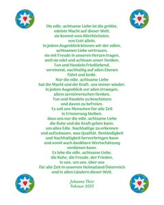 Noble, Mindful Love Brings Us Peace, Joy, and Tranquility in Our Homeland Austria and in All Countries of the World by Johanna Thier