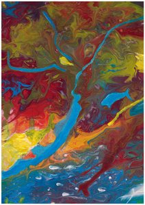 Abstract Acrylic Pour in Red, Blue, Yellow by Albert Mansour