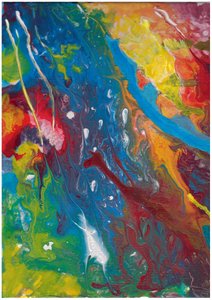 Abstract Acrylic Pour in Red, Blue, Yellow by Albert Mansour