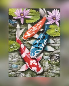 Jewels of the Pond (Koi beneath Water Lilies)