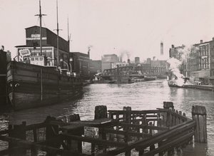 View of Rush St. Bridge and Kirks Soap Factory, 1894