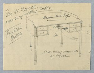 Design for Mahogany Inlay Writing Table for George M. Nowell by A.N. Davenport Co.