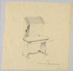 Design for Table with Flush-Back Newspaper Rack by A.N. Davenport Co.
