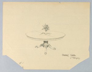 Design for a Dining Table of Mahogany with a Flower Vase by A.N. Davenport Co.