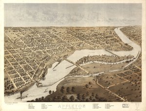 Appleton, Outagamie County, Wisconsin 1867 by A.; Chicago Lithographing Co. Ruger