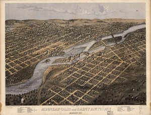 Minneapolis and Saint Anthony, Minnesota 1867 by A.; Chicago Lithographing Co. Ruger