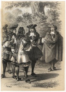 Meeting in Paris Between Jean Racine and Pierre Corneille. Engraving by A. Duruy in 