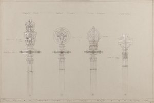 High Altar: proposed gold and silver staves and maces, actual size by A. Edward Jones and Co.