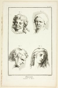 Drawing: Expressions of Emotion (Laughter, Weeping, Compassion, Sadness), from Encyclopédie by A. J. Defehrt