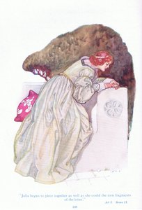 Julia began to piece together as well as she could the torn fragments of the letter (Two Gentlemen of Verona), from Tales from Shakespeare pub. by Ward Lock & Co Ltd