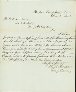 Letter signed A.S. Norton, Major Commanding, Head Quarters, Camp Yates, Ill., to 1st Lieutenant W.M. Breese, 16th U. S. Infantry, Camp Gates, Ill., December 6, 1863