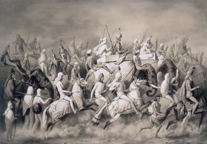 Chir Singh, Maharajah of the Sikhs and King of the Punjab with His Retinue Hunting Near Lahore by A. Soltykoff