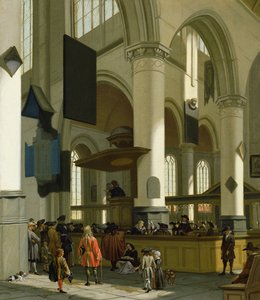 Interior of the Oude Kerk, Delft, with a preacher