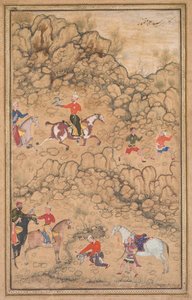 Hunting with Falcons in a Landscape, c. 1558-1560, borders added probably 1700s by Abd al Samad