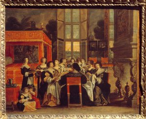 Conversation of ladies in the absence of their husbands: Dinner by Abraham (after) Bosse