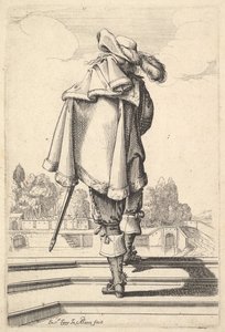 A Gentleman, Seen from Behind, Walking up a Parapet, with a Cloak over His Left Shoulder by Abraham Bosse