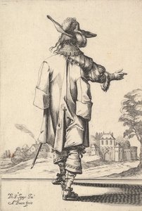 A Gentleman, Seen from Behind, with His Right Arm Outstretched and a Cloak Over His Left Shoulder, 1629 by Abraham Bosse