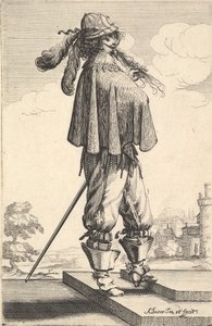 A Gentleman Wearing a Short Coat, a Helmet, and Boots with Spurs, Standing on the Steps by Abraham Bosse