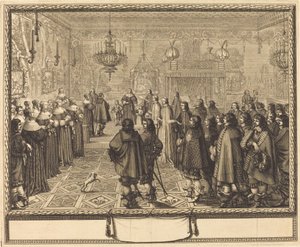 Ceremony of the Contract of Marriage between Vladislas IV, King of Poland, and Louise Marie of Gonzaga, Princess of Mantua, at Fontainbleau by Abraham Bosse