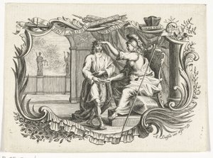 Minerva Rewarding or Honoring a Man for His Work, in Cartouche by Abraham Delfos