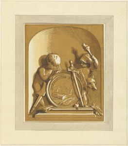 Putti Standing by Medallion with Tomb, in Niche by Abraham Delfos