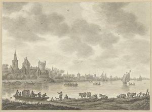 River Landscape with Ferry by Abraham Delfos