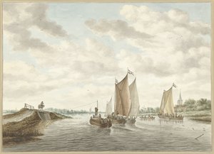 River Landscape with Various Boats by Abraham Delfos