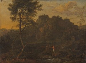 Nymph and Shepherd Making Music in a Landscape by Abraham Genoels (attributed to)