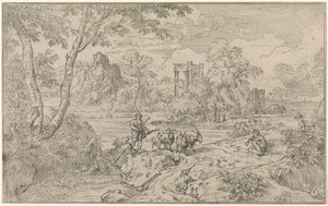 Arcadian Landscape with Goat Herder by Abraham Genoels