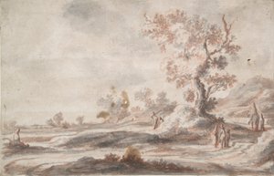Landscape with Old Tree and Figures by Abraham Genoels