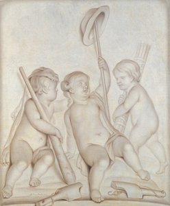 The Three Cherubs, Putti with the attributes to Hercules and Mercury by Abraham Hendrick van Beesten