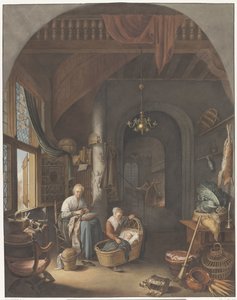 Interior with Mother and Children by Abraham Lion Zeelander