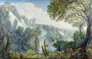 The Falls of Tivoli with a Man Seated below the Temple of the Sibyl