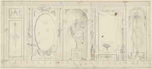 Design for Room Decoration with Five Panels, the Middle One with Ornamental Vase by Abraham Meertens