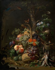 Still Life with Fruit, Fish, and a Nest by Abraham Mignon