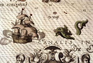 A marine monster attacking a galleon (detail) by Abraham Ortelius